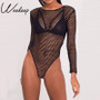 Weekeep 2017 New Sexy Hollow Out Mesh Bodysuits Black Backless Long Sleeve Bodysuit Women Beach Wear Rompers Womens Jumpsuit