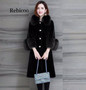 Autumn Luxury fake Fox Fur Collar Women Jacket Real Wool Fur Coats Long Warm Sheep Shearling Winter Coat Jacket