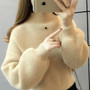 Women Winter Water Velvet Korean Warm Turtleneck Sweater Mohair Female Sweater Lantern Sleeve Casual Solid Color Pullover