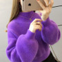Women Winter Water Velvet Korean Warm Turtleneck Sweater Mohair Female Sweater Lantern Sleeve Casual Solid Color Pullover