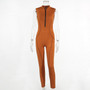 Women Zipper Turtleneck Sleeveless Jumpsuit Elegant Full Length Sexy Bodycon Ladies Patchwork Slim Fit Jumpsuit Club Playsuit