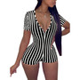 Summer lingerie Women Sexy V-Neck Short Sleeve Bodysuit Casual Printed Sleepwear Jumpsuit Leotard