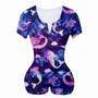 Summer lingerie Women Sexy V-Neck Short Sleeve Bodysuit Casual Printed Sleepwear Jumpsuit Leotard