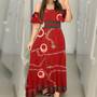 Women Elegant Off Shoulder Long Party Dress 2020 Autumn Vintage Chain Print Maxi Dresses Lady 4XL Sexy Short Sleeves Beach Dress