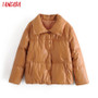 Tangada Women brown fur faux leather jacket coat oversized buttons 2020 Winter Female pu turn down collar jacket overcoat QN30