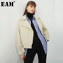 [EAM] 2020 New Spring Autumn Lapel Long Sleeve Apricot Pu Leather Loose Big Size Short Jacket Women Coat Fashion Tide JX445