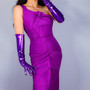 LATEX LONG GLOVES Faux Shine Patent Leather 35" 90cm Shine Purple Loose Fit Women Leather Gloves WPU238