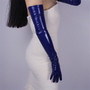 70cm Extra Long Patent Leather Gloves Emulation Leather PU Female Bright Leather Dark Blue Royal Blue WPU01-70