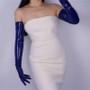 70cm Extra Long Patent Leather Gloves Emulation Leather PU Female Bright Leather Dark Blue Royal Blue WPU01-70