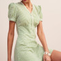 Summer women dress casual plaid short-sleeved V-neck lace dress stitching Vestidos