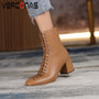 VERCONAS Fashion Woman Ankle Boots High Quality Genuine Leather Handmade Autumn Winter Boots Cross-Tied High Heels Boots Woman