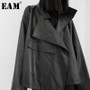 [EAM] Loose Fit Big Size Asymmetrical Pu Leather Jacket New Lapel Long Sleeve Women Coat Fashion Spring Autumn 2020 19A-a543