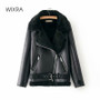 Wixra Fashion Fake Faux Leather Jackets Lady Thick Loose Warm Coats With Lamb Wool Autumn Winter Pockets PU Street Coats