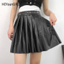 HEYounGIRL Faux Leather PU Pleated Skirt Harajuku Punk High Waist Skirts Womens Casual Black Short Skirt Preppy Style Summer