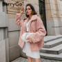 BerryGo Elegant pink autumn winter female fur High street fashion long sleeve short jacket Vintage solid secret button fur 2020