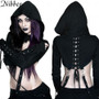 Nibber Short Gothic Women Hoodies Back Lace Up Sexy Cropped Top2019 spring Long Sleeve Street Casual Sweatshirt Tracksuit Hoody