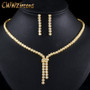 CWWZircons African Nigerian Gold Wedding Bridal Jewelry Set Dangle Drop Earring Necklace for Women Party Dress Accessoires T406