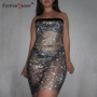 Strapless Sparkle Crystal Diamonds Dress Black Low Cut Backless Sleeveless Sexy Ladies Bodycon Clubwear Bar Mini Dresses 2019