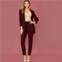 SHEIN Burgundy Shawl Collar Solid Blazer and Paperbag Waist Pants Suit Set Women Spring Elegant Office Lady Two Pieces Sets