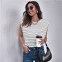 SHEIN White Striped Padded Shoulder Tank Top Women Autumn Round Neck Sleeveless Oversized Casual Blouse Tops