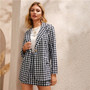 SHEIN Black And White Gingham Print Single Button Front Blazer And Skirt Preppy Set Women Autumn Long Sleeve Casual Outfits