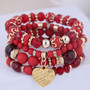 Kymyad (4pcs/set ) Multilayer Bohemia Bracelet Resin Beads Bracelets For Women Bijoux Vintage Heart Charm Bracelet Femme Jewelry