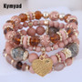 Kymyad (4pcs/set ) Multilayer Bohemia Bracelet Resin Beads Bracelets For Women Bijoux Vintage Heart Charm Bracelet Femme Jewelry