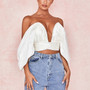 NewAsia Garden Off Shoulder Blouse Women Glossy Deep V-neck Backless White Tops Fashion Back Big Bow Sexy Blusas Casual 2020 New