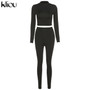 Kliou fashion tracksuit women turtleneck full sleeveless crop top+leggings matching set stretchy sporty fitness casual outfits