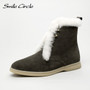 Smile Circle winter Ankle boots cow-suede-leather boots fashion natural-fur Warm boots Lace-up Comfortable snow boots women