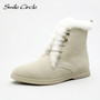 Smile Circle winter Ankle boots cow-suede-leather boots fashion natural-fur Warm boots Lace-up Comfortable snow boots women