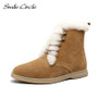 Smile Circle winter Ankle boots cow-suede-leather boots fashion natural-fur Warm boots Lace-up Comfortable snow boots women