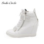 Smile Circle Wedges Sneakers Women High heel Platform Shoes Fashion PU leather High-top Casual sneakers