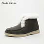 Smile Circle Ankle boots cow-suede-leather boots natural-fur Warm winter boots Slip-on Casual Comfortable snow boots women