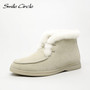 Smile Circle Ankle boots cow-suede-leather boots natural-fur Warm winter boots Slip-on Casual Comfortable snow boots women
