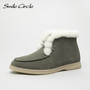 Smile Circle Ankle boots cow-suede-leather boots natural-fur Warm winter boots Slip-on Casual Comfortable snow boots women