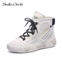 Smile Circle Women Sneakers Flat Platform shoes High-top Genuine Leather Comfortable Casual boots Ladies