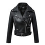 FTLZZ New Women Autumn Winter Black Faux Leather Jackets Zipper Basic Coat Turn-down Collar Motor Biker Jacket With Belt