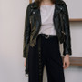 FTLZZ New Women Autumn Winter Black Faux Leather Jackets Zipper Basic Coat Turn-down Collar Motor Biker Jacket With Belt