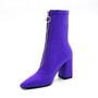 2020 Autumn New Lycra Women Boots Pointed Toe Square Heel Shoes Woman Fashion Bota Feminina Ankle Boots Black Purple Rose Red