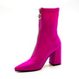 2020 Autumn New Lycra Women Boots Pointed Toe Square Heel Shoes Woman Fashion Bota Feminina Ankle Boots Black Purple Rose Red