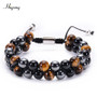 Tiger Eye Stone Bracelet Men Women Healing Natural Stone Hematite Black Onyx Double Row Bracelet Adjustable Yoga Beads Bracelet