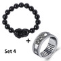 Unisex Men Pixiu Charms Ring Bracelet Chinese Feng Shui Amulet Wealth and Lucky Open Adjustable Ring Bead Bracelet