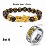 Unisex Men Pixiu Charms Ring Bracelet Chinese Feng Shui Amulet Wealth and Lucky Open Adjustable Ring Bead Bracelet