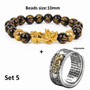 Unisex Men Pixiu Charms Ring Bracelet Chinese Feng Shui Amulet Wealth and Lucky Open Adjustable Ring Bead Bracelet