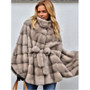 Umeko Elegant Belt Faux Fox Fur Coat Women Winter Fashion Medium Long Artifical Fox Fur Coat Lady Warm Fake Fox Fur Cloak Coats