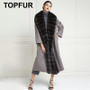 TOPFUR New Gray Nizi Coat With Belt Real Fur Coat Women Winter Nizi With Mink Fur Collar Slim X-Long Clothing Lapel Collar