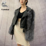 Furealux Short Real Fox Fur Coat With Genuine Sheepskin Natural Leather Wholeskin Fox Fur Jackets Women Winter Fashion Outwear