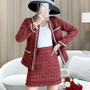 2020 Women Tweed Skirt Suit 2 Two Piece Set Luxury Beading Woolen Jacket Coat& Tassel Mini Skirt Ladies Autumn Winter Clothes
