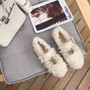 Buckle Strap Fur Flats Women Winter Furry Moccasins Round Toe Female Winter Indoor Shoes Lady Warm Ballerinas Luxury Size 34-39